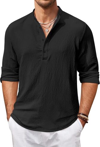COOFANDY Men's Casual Henley Shirts Long Sleeve Hippie Beach T Shirts Yoga Summer Top in Saudi Arabia