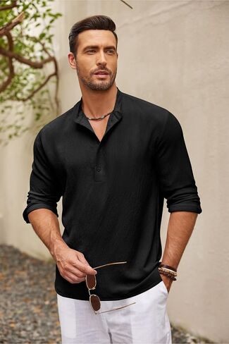 COOFANDY Men's Casual Henley Shirts Long Sleeve Hippie Beach T Shirts Yoga Summer Top in Saudi Arabia