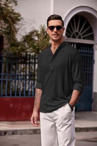 COOFANDY Men's Casual Henley Shirts Long Sleeve Hippie Beach T Shirts Yoga Summer Top in Saudi Arabia