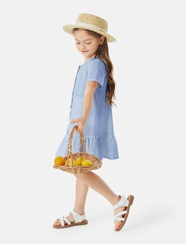 PATPAT Girls Casual Dress Short Sleeve Summer Dresses Button Down Solid Sundress with Pockets 3-12Year in Saudi Arabia