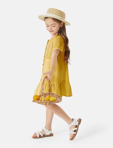PATPAT Girls Casual Dress Short Sleeve Summer Dresses Button Down Solid Sundress with Pockets 3-12Year in Saudi Arabia