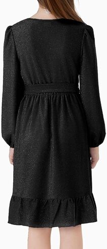PATPAT Girls Long Sleeve Dress V Neck A-Line Solid Party Flowy Dresses Girl Ruffle Casual Dress with Belt for 5-12 Years in Saudi Arabia