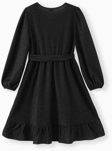 PATPAT Girls Long Sleeve Dress V Neck A-Line Solid Party Flowy Dresses Girl Ruffle Casual Dress with Belt for 5-12 Years in Saudi Arabia