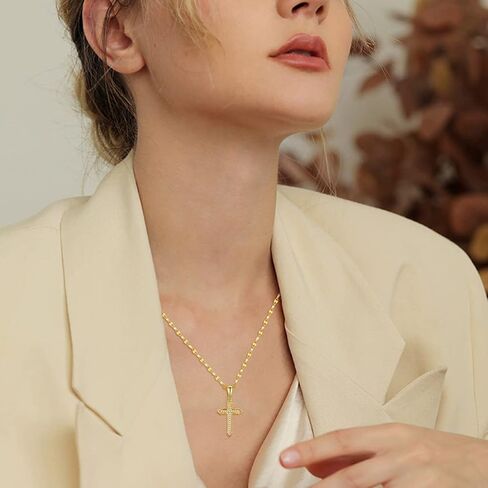 مجموعة قلادة من الذهب عيار 14 قيراط مرصعة بالألماس وقلادة على شكل سلسلة شفة وأقراط متدلية على شكل صليب على شكل قلب للنساء المراهقات in Kuwait