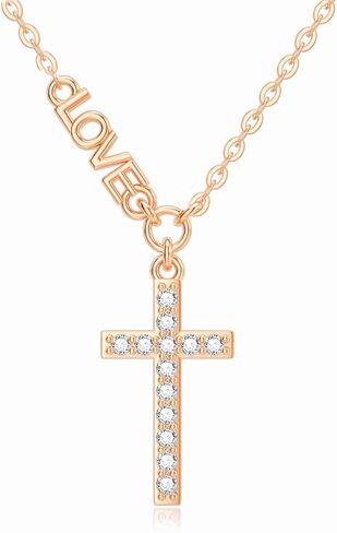 SISGEM 14k Gold Love Cross and Chain Necklace for Women Teens, Religious Jewelry Mother's Day Gifts for Her 16"-18" in Saudi Arabia