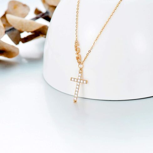 SISGEM 14k Gold Love Cross and Chain Necklace for Women Teens, Religious Jewelry Mother's Day Gifts for Her 16"-18" in Saudi Arabia