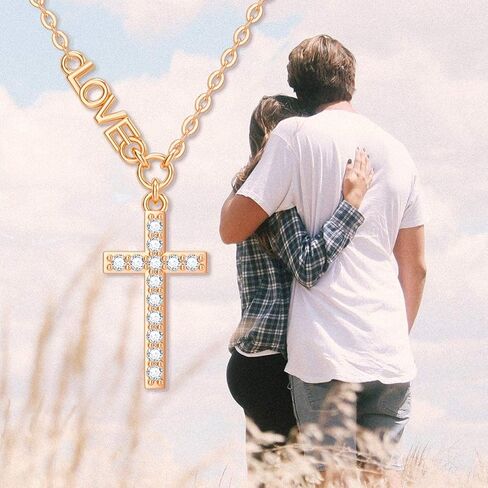 SISGEM 14k Gold Love Cross and Chain Necklace for Women Teens, Religious Jewelry Mother's Day Gifts for Her 16"-18" in Saudi Arabia