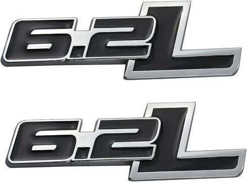 2 Pack Metal 6.2L Engine Badge 3D Emblems Engine Name Sticker Decal Nameplate (Silver Black) in Saudi Arabia