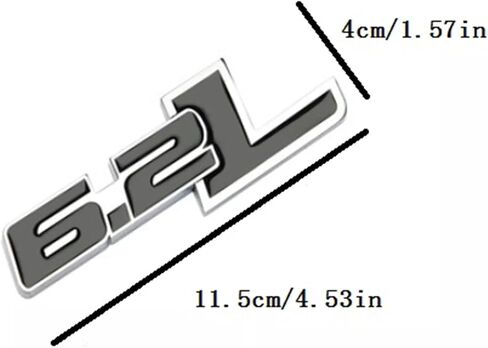 2 Pack Metal 6.2L Engine Badge 3D Emblems Engine Name Sticker Decal Nameplate (Silver Black) in Saudi Arabia