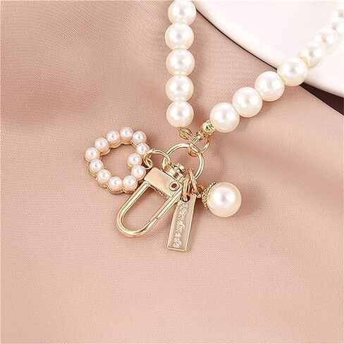 JJLFresheners Women's Imitation Pearl Chain, Golden Car Key Chain Backpack Key Pendant Accessories Key Ring Charm Gifts, Love Heart Car Keychain Accessories in Kuwait