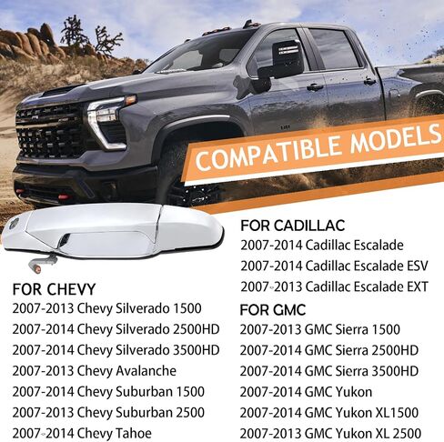 20828258 4PCS Exterior Door Handle Chrome Fits for Chevy Silverado Suburban Tahoe Avalanche GMC Sierra Yukon Cadillac Escalade ; Outer Door Handle OE # 22738722 22738721 (Silver) in Saudi Arabia
