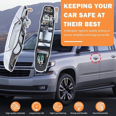20828258 4PCS Exterior Door Handle Chrome Fits for Chevy Silverado Suburban Tahoe Avalanche GMC Sierra Yukon Cadillac Escalade ; Outer Door Handle OE # 22738722 22738721 (Silver) in Saudi Arabia