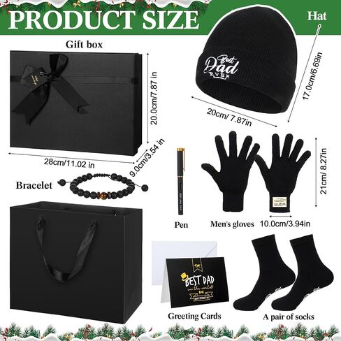 Geyoga 8 Pack Dad Gift Set Best Dad Gifts for Dad Birthday Gifts for Dad Funny Dad Beanie Socks Gloves Bracelets Pen Cards for Men Father Papa Gifts from Son Daughter Kids Black in Saudi Arabia