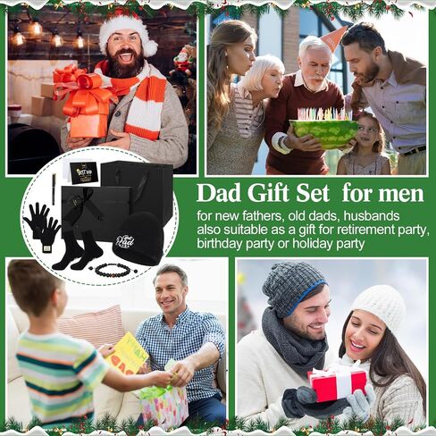 Geyoga 8 Pack Dad Gift Set Best Dad Gifts for Dad Birthday Gifts for Dad Funny Dad Beanie Socks Gloves Bracelets Pen Cards for Men Father Papa Gifts from Son Daughter Kids Black in Saudi Arabia