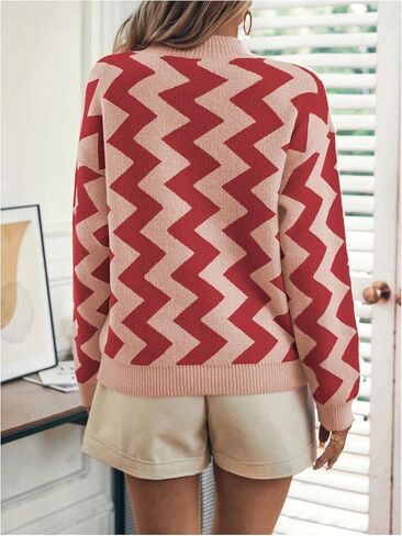 GORGLITTER Women's Chevron Striped Sweater Long Sleeve Crewneck Pullover Knit Top in Saudi Arabia