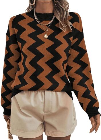 GORGLITTER Women's Chevron Striped Sweater Long Sleeve Crewneck Pullover Knit Top in Saudi Arabia