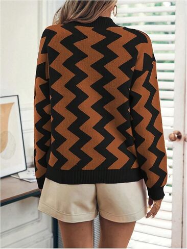 GORGLITTER Women's Chevron Striped Sweater Long Sleeve Crewneck Pullover Knit Top in Saudi Arabia