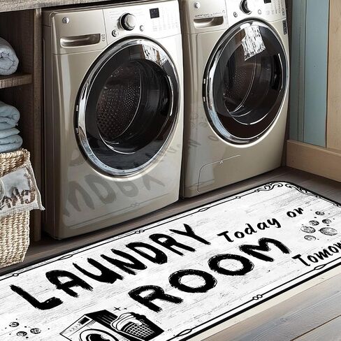Laundry Room Rug Functional Farmhouse Rug 24x72inch Laundry Room Runner Rug White Laundry Room mat Non-Slip and Waterproof Area Rug for Laundry Room in Saudi Arabia