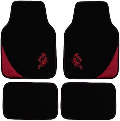 Flying Banner Universal Fit Embroidery Butterfly Car Floor Mats Universal fit for SUV, Trucks, sedans, Vans, Set of 4 (Black with Burgundy) in Saudi Arabia