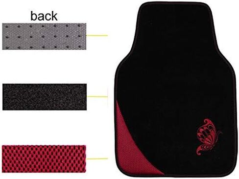 Flying Banner Universal Fit Embroidery Butterfly Car Floor Mats Universal fit for SUV, Trucks, sedans, Vans, Set of 4 (Black with Burgundy) in Saudi Arabia