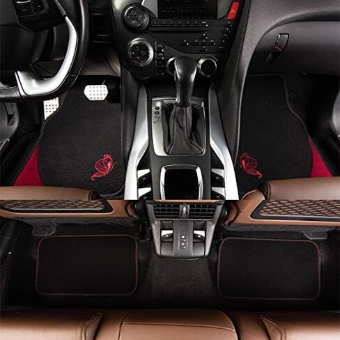 Flying Banner Universal Fit Embroidery Butterfly Car Floor Mats Universal fit for SUV, Trucks, sedans, Vans, Set of 4 (Black with Burgundy) in Saudi Arabia