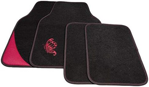 Flying Banner Universal Fit Embroidery Butterfly Car Floor Mats Universal fit for SUV, Trucks, sedans, Vans, Set of 4 (Black with Burgundy) in Saudi Arabia