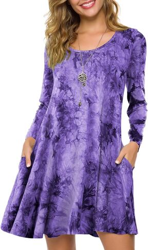 ZENNILO Plus Size Casual T Shirt Dresses for Women Flowy Swing Tunic Dress Pockets in Kuwait