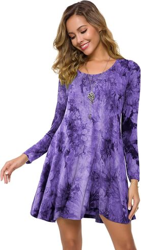ZENNILO Plus Size Casual T Shirt Dresses for Women Flowy Swing Tunic Dress Pockets in Kuwait