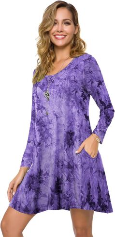 ZENNILO Plus Size Casual T Shirt Dresses for Women Flowy Swing Tunic Dress Pockets in Kuwait