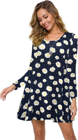 ZENNILO Plus Size Casual T Shirt Dresses for Women Flowy Swing Tunic Dress Pockets in Kuwait