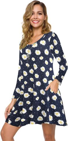 ZENNILO Plus Size Casual T Shirt Dresses for Women Flowy Swing Tunic Dress Pockets in Kuwait