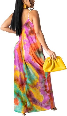 BFFBABY Womens Summer Suspender Maxi Dress Plus Size Striped Printed Sleeveless with Pockets and Belt in Kuwait