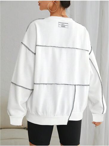 Floerns Women's Crew Neck Long Sleeve Sweatshirts Contrast Stitching Pullover Tops in Saudi Arabia
