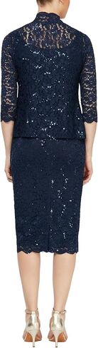 S.L. Fashions Women's Tea Length Sequin Lace Mother of The Bride Dress with Illusion Sleeve Jacket in Kuwait