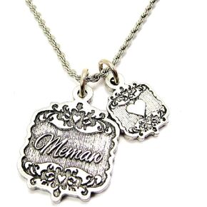 Memaw Victorian Scroll on a 20" Stainless Steel Rope Chain Necklace