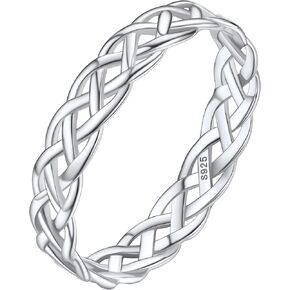 Silvora 925 Sterling Silver Celtic Knot Rings, Chain Rings for Women Men Vintage Eternity Band Ring Jewelry Size 4-12