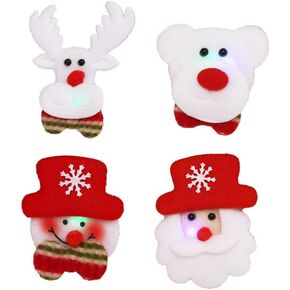 4 PCS Christmas Luminous LED Brooches Pin Glowing Light Up Cute Brooch Santa Claus Elk Deer Snowman Bear Lovely Accessories Pin for Teen Girls Women Boys Xmas Holiday Party Corsage Xmas Festive