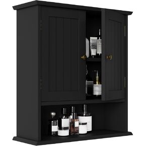 Smuxee Black Bathroom Cabinet Wall Mounted, Small Bathroom Medicine Cabinet with 2 Door Adjustable Shelves, Bathroom Wall Cabinet Over Toilet for Laundry Room Kitchen