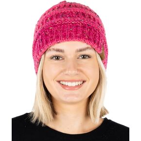 Funky Junque Sparkly Confetti Beanie, Bubble Gum Pink, Warm and Fashionable Winter Accessory for Women