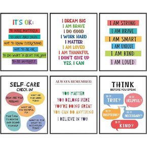 Kids Motivational Quotes Wall Decor, Positive Affirmations for Kids Decor, Affirmation Art Prints Nursery Pictures, Colorful Inspirational Quotes Posters for Classroom Playroom Decor (8x10 UNFRAMED)
