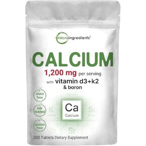Calcium 1,200 mg with Vitamin D3 Plus K2 (MK-7) & Boron, 300 Tablets | Vitamins D & K + Mineral Complex | Supports Calcium Absorption, Bone, Immune, & Heart Health | Non-GMO