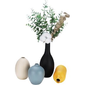 HOMOKUS Ceramic Vases Set of 4 Small Vases,Round Matte Flower Vases for Dried Flowers and Pampas Grass,Four Colors Home Decoration Vases for Office,Shelf,Living Room,Bedroom,Entryway Decor