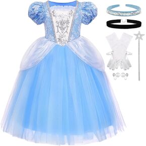 TYHTYM Princess Cinderella Costume Little Girls Cosplay Dress Up Toddler Fancy Puffy Gown Pageant Party with Headband Choker