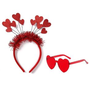 Valentine's Day Heart Headband and Heart-Shaped Glasses Set, Red Romantic Head Dress-Up Accessories for Party Costume Props Wedding Engagement Anniversary Birthday