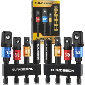8-Piece Impact Socket Adapter Set for Drill, 1/4" 3/8" 1/2" Hex Shank Impact Driver Socket Adapter, Socket to Drill Adapter