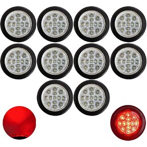 4 PC 2" Round Amber 13 LED Light Side Marker Clearance Clear Lens Reflector Lens Rubber Grommet + Removable 2 Wire Pigtail Plug IP67 Waterproof Trailers RV's Trucks Off Road 12V
