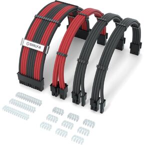 Sirlyr PSU Cables,PC Cable Extension Mod,Customized Easy Management Power Supply Cable - 1x24Pin ATX / 1x8 (4+4) Pin EPS CPU / 2x8 (6+2) Gold-Plated Pin GPU Nylon Sleeved Red Black,4 Kits