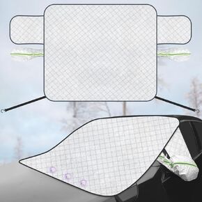 Windshield Cover for Ice and Snow, Car Windshield Cover with Magnets & 2 Side Mirror Covers, 4 Layers Thickened Windshield Cover for Snow, Ice, Frost, Dust, UV