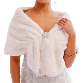 Women’s Wedding Faux Fur Shawl and Wraps Bridal Faux Fur Stole Cape Winter Fur Scarf for Bride and Bridesmaids