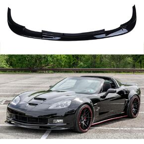 3PCS Front Bumper Lip Spoiler Lip Lower Bumper Body Fit 2005-2013 Corvette C6 Base Models 2Dr ZR1 Extended Style（Glossy Black）